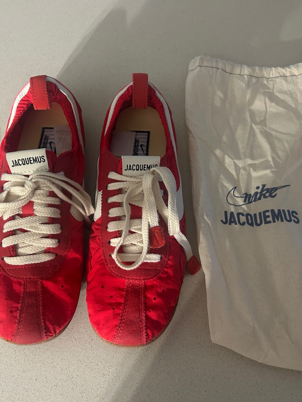 Jacquemus Bright Red Lace-Up Sneakers with White Laces- Limited Edition / Nike